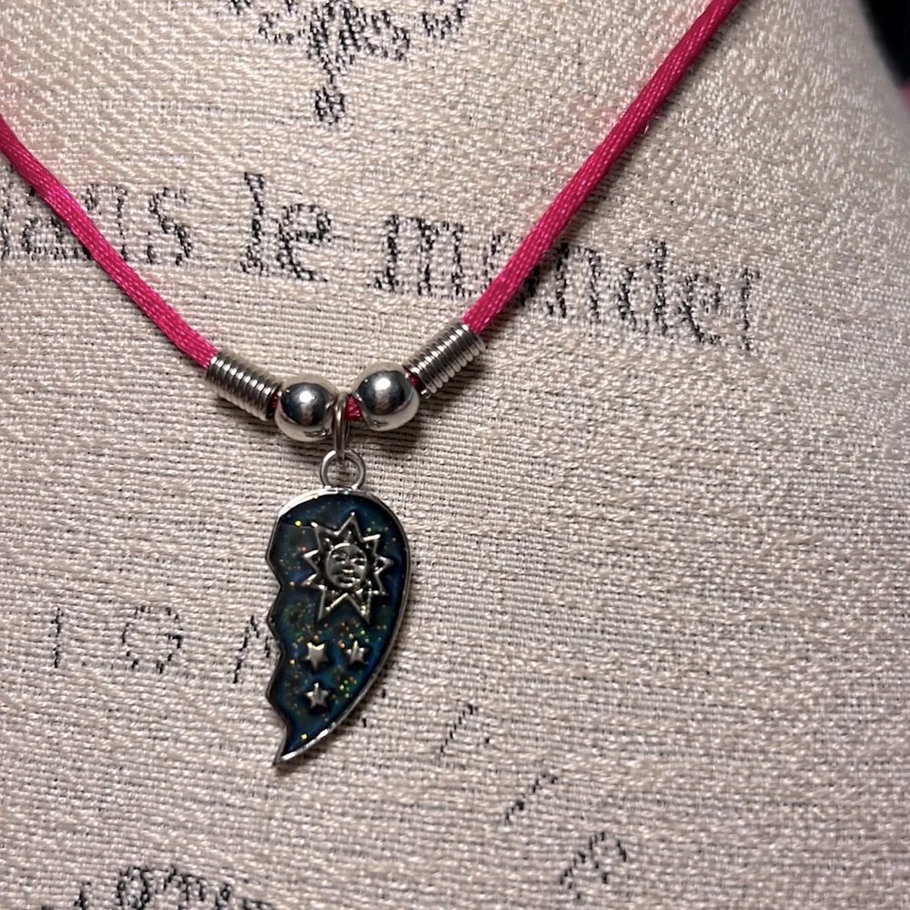 Live Love Protect Cherish half heart friendship necklace pink silver moon stars​ - Picture 3 of 5